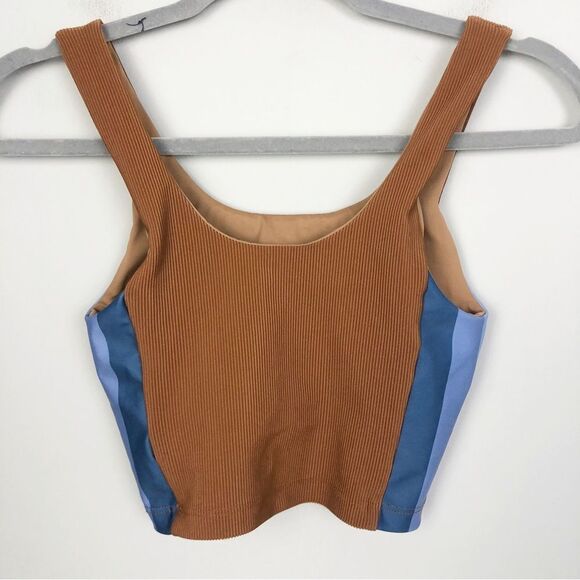 BEACH RIOT SPORT | Tessa Ribbed Crop Top Brown & Indigo Stripe Women’s Size S - Picture 8 of 10